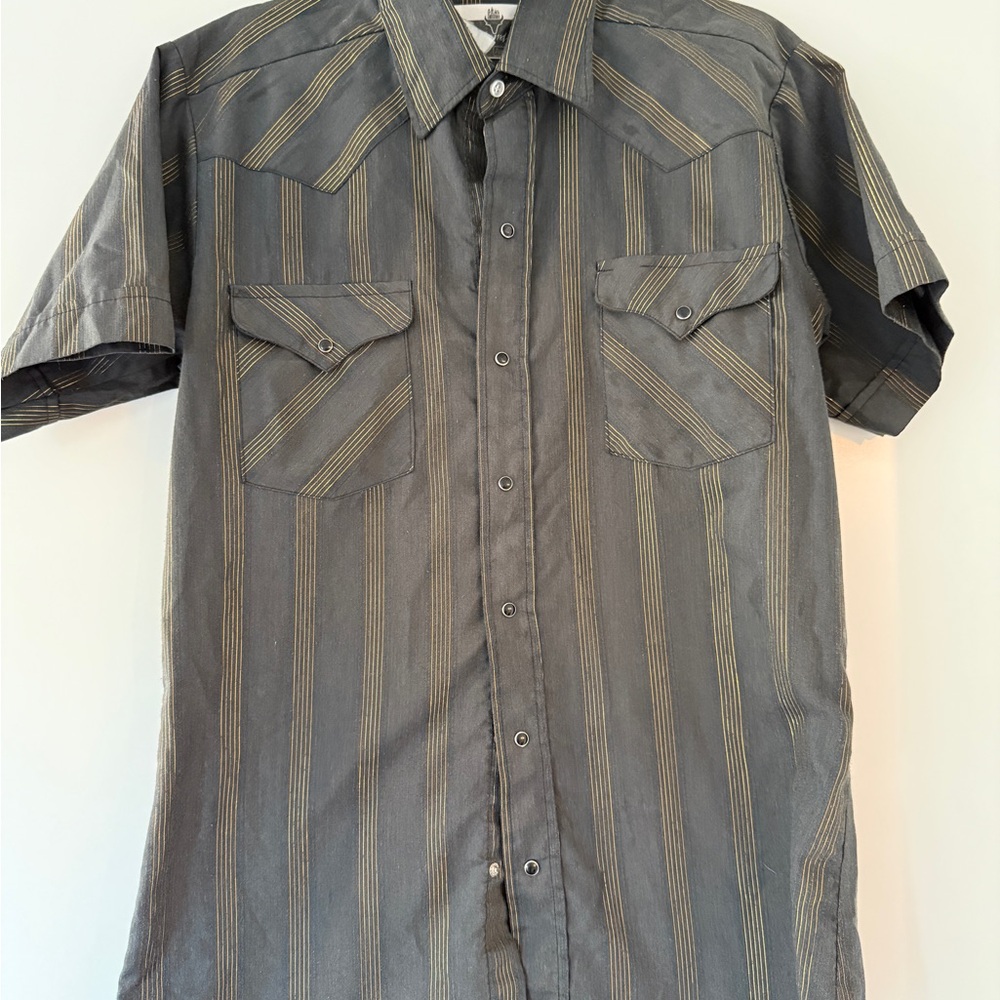 Vintage Panhandle Slim Gray and Gold Casual Button Down Shirt with Western Style